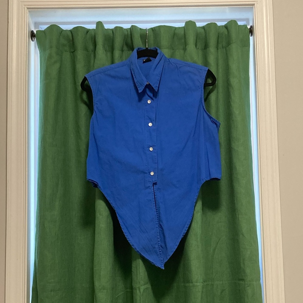 Blue Sleeveless Tie Blouse
